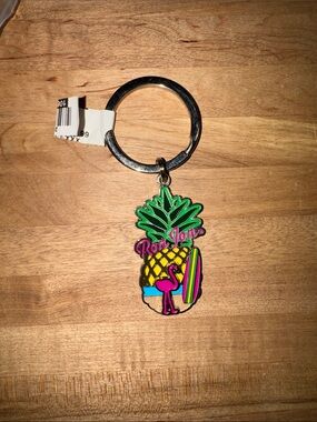 Ron Jon Pineapple & Flamingo Enamel Keychain - Green, Yellow, Pink